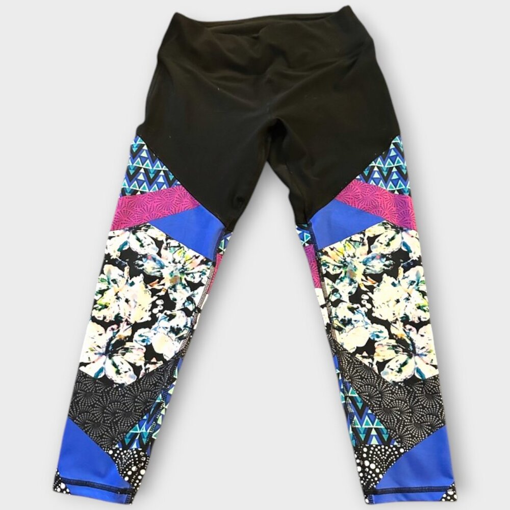 Capri Workout/Stretch Pants - Black and Floral Patchwork - RBX